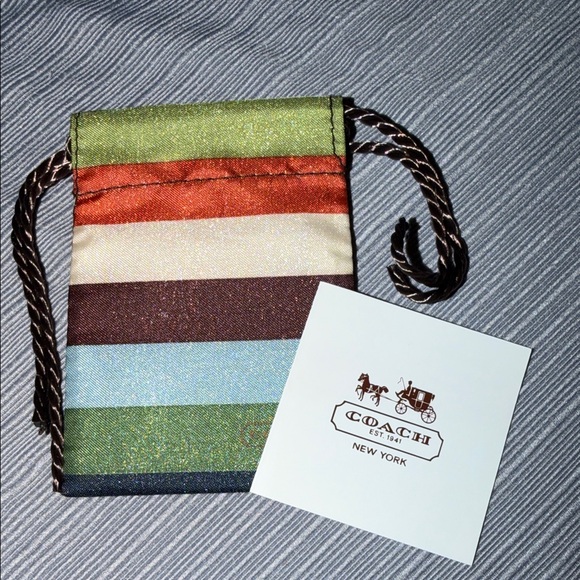 Coach Accessories - Coach Satin Striped Drawstring Pouch in Green, Rust, Cream, Brown & Blue